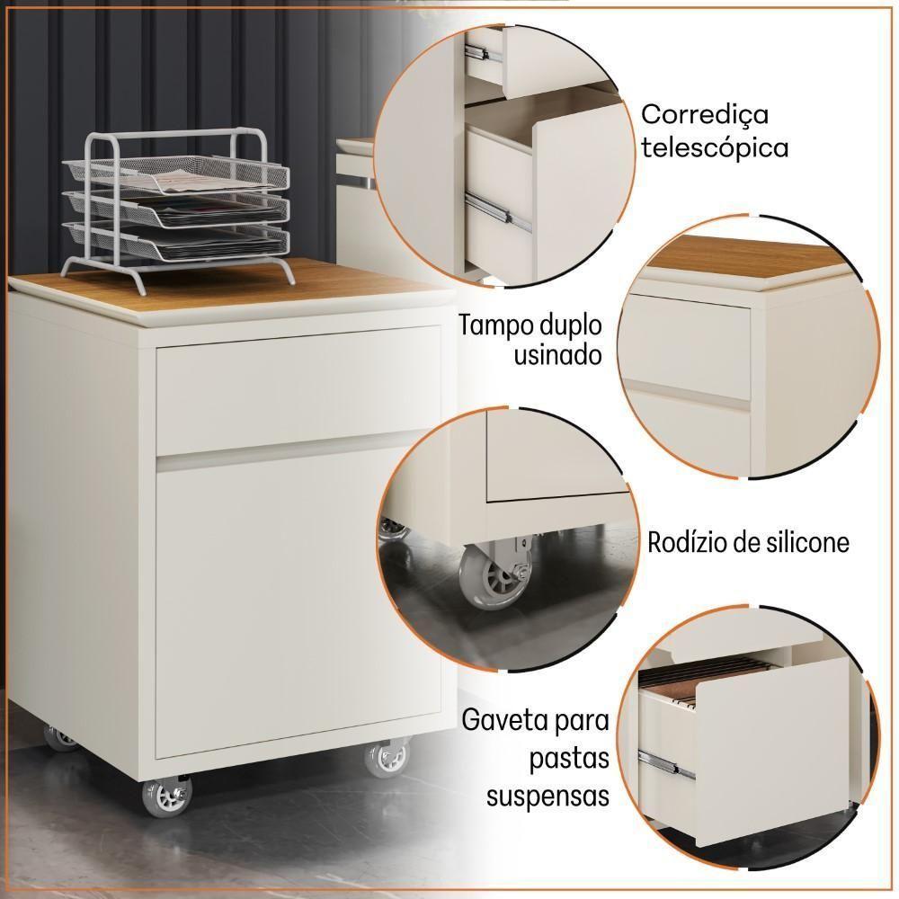 Gaveteiro Multiuso Com 2 Gavetas Para Escritório Tundra - Off White E Cedro - 8