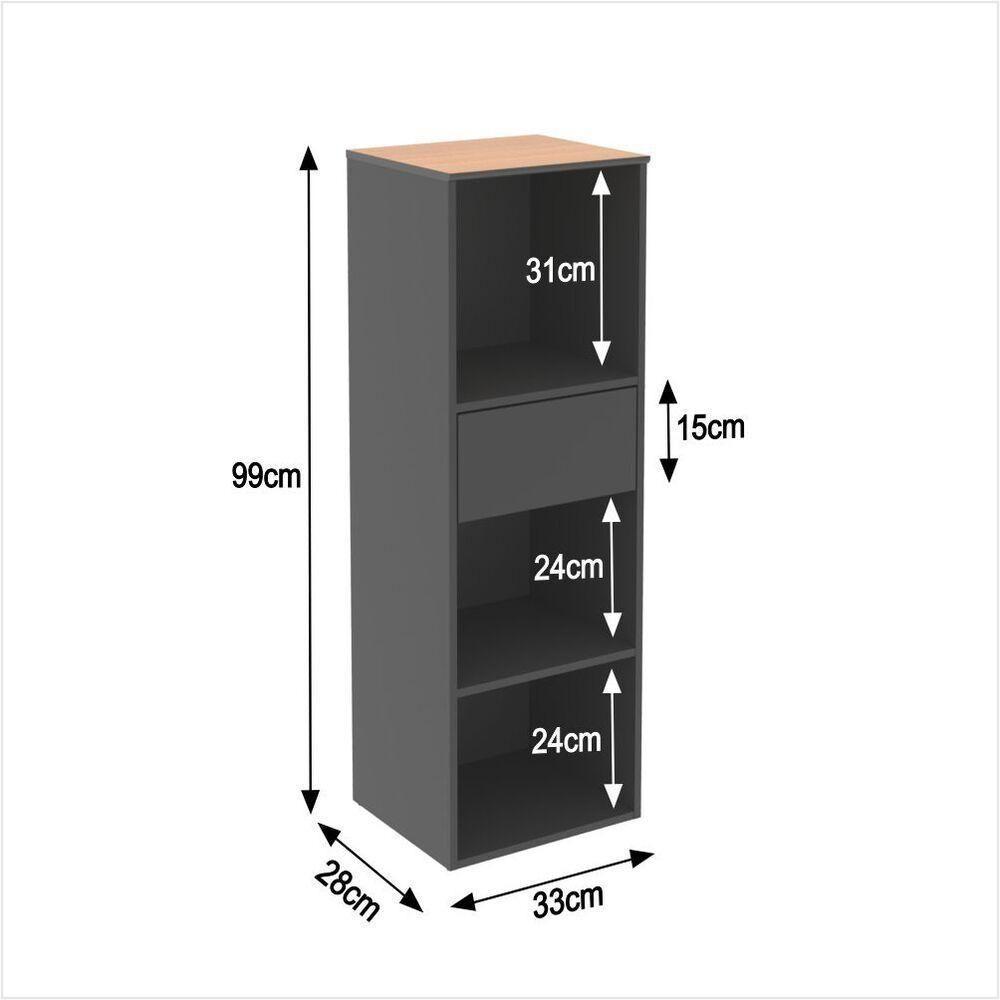 Armário Para Escritório Com 1 Gaveta E 3 Nichos 99cm Tech - Preto E Cedro - 2