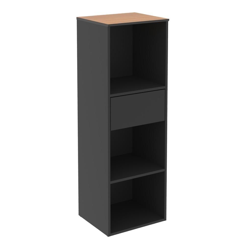 Armário Para Escritório Com 1 Gaveta E 3 Nichos 99cm Tech - Preto E Cedro - 7