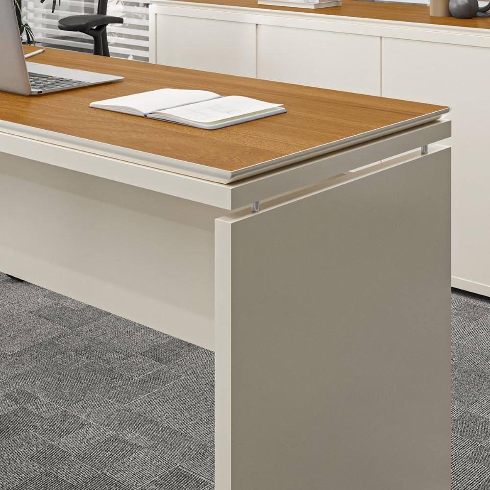 Mesa Para Escritório Com Tampo Duplo 25mm Tundra - Off White E Cedro - 5