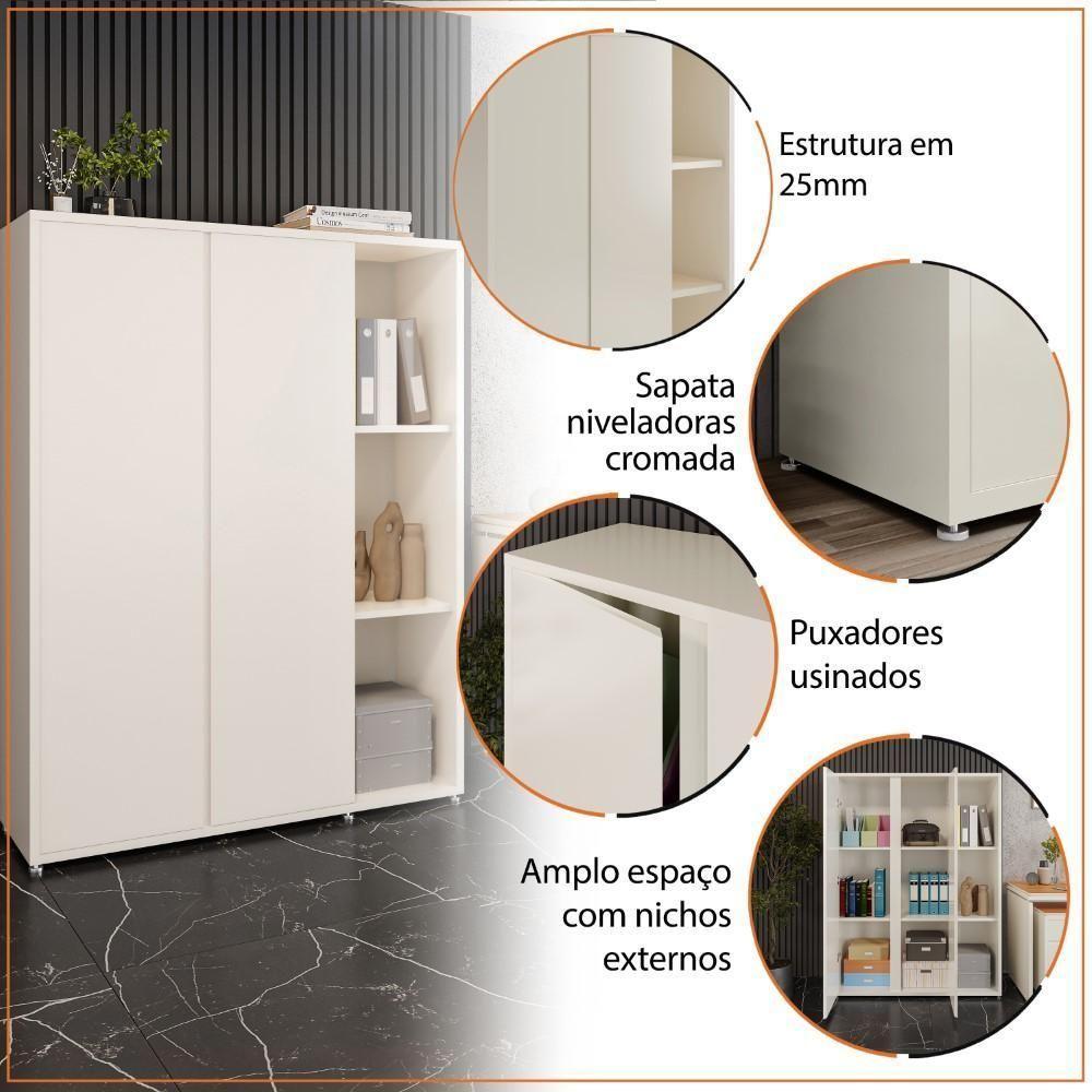 Estante Livreiro Alta Com 9 Prateleiras E 2 Portas Tundra - Off White E Cedro - 9