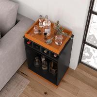 Adega Bar Retrô 4 Garrafas Com Bandeja E Prateleira Monaco - Preto E Cedro - 3