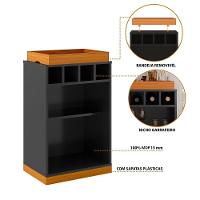 Adega Bar Retrô 4 Garrafas Com Bandeja E Prateleira Monaco - Preto E Cedro