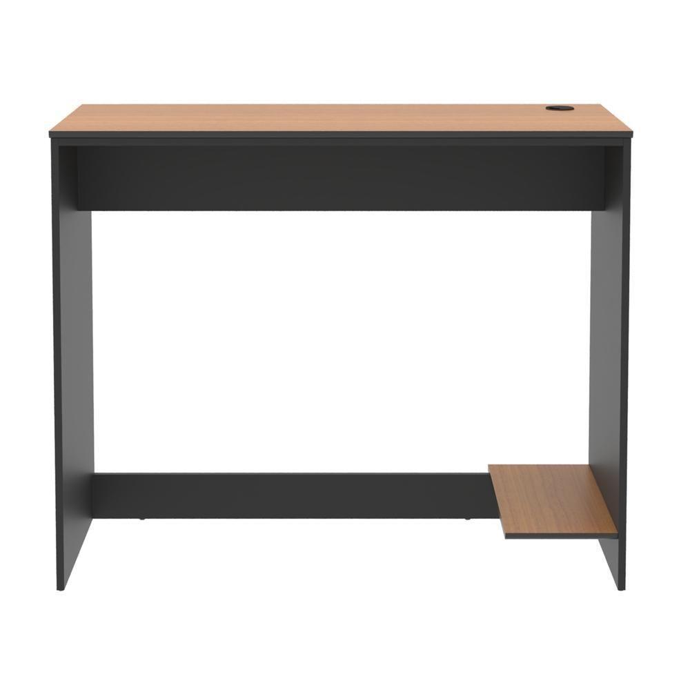 Mesa Para Escritório Com Passa Fios E Tampo Usinado Tech - Preto E Cedro - 3