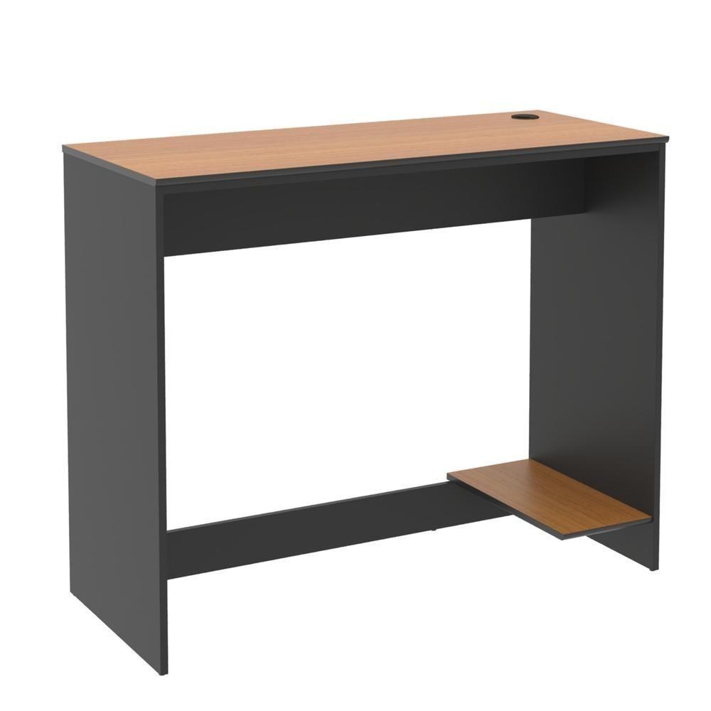 Mesa Para Escritório Com Passa Fios E Tampo Usinado Tech - Preto E Cedro - 4