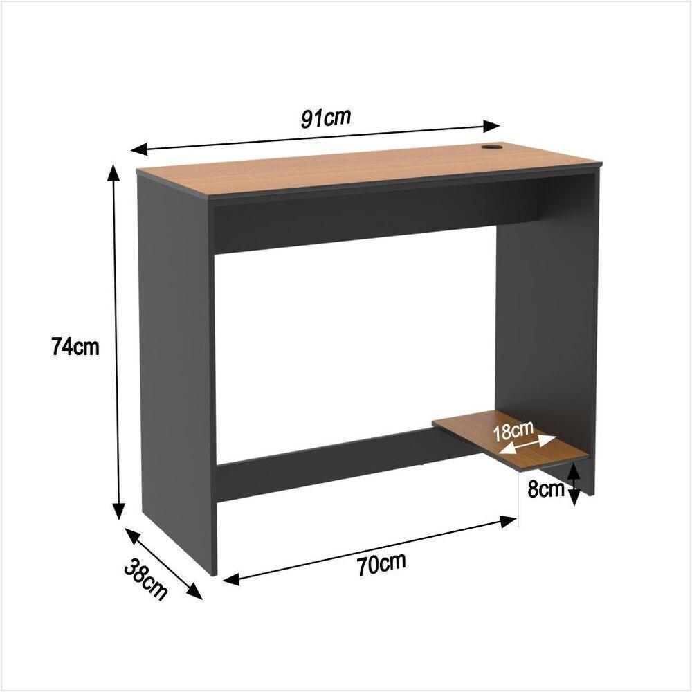 Mesa Para Escritório Com Passa Fios E Tampo Usinado Tech - Preto E Cedro - 5