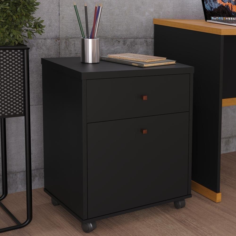 Gaveteiro Multiuso Com 2 Gavetas Para Escritório Verbena - Preto E Naturale - 1