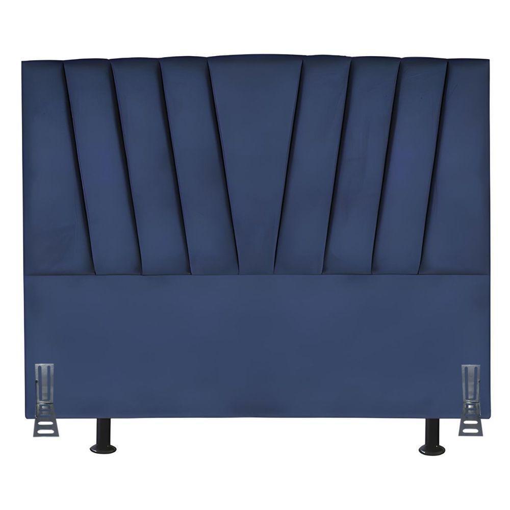 Cabeceira Cama Box Casal 140 Cm Joana Em Suede Com Frame Azul Marinho - 1