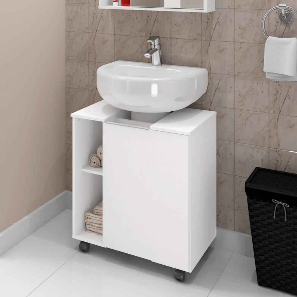 Gabinete Para Banheiro Pequin Com Porta E 6 Nichos Branco - 1