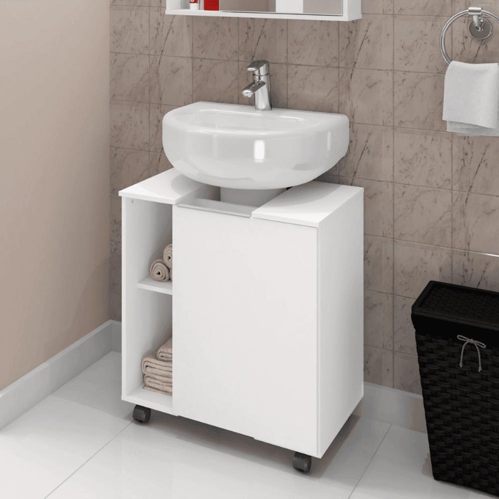 Gabinete Para Banheiro Pequin Com Porta E 6 Nichos Branco - 2