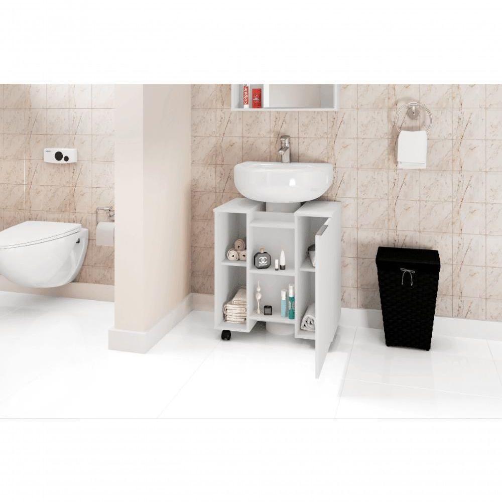 Gabinete Para Banheiro Pequin Com Porta E 6 Nichos Branco - 3
