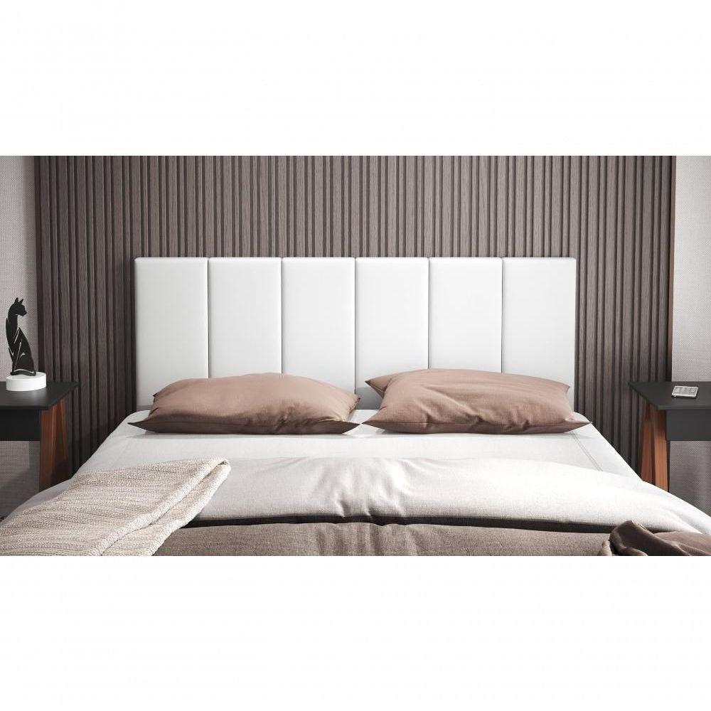 Cabeceira Casal Laura 1,40 Almofadada Corino Branco - 1