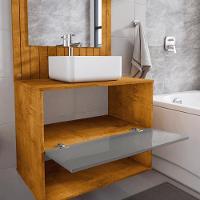 Conjunto Gabinete Com Espelheira Para Banheiro Zenit Naturalle-titanium