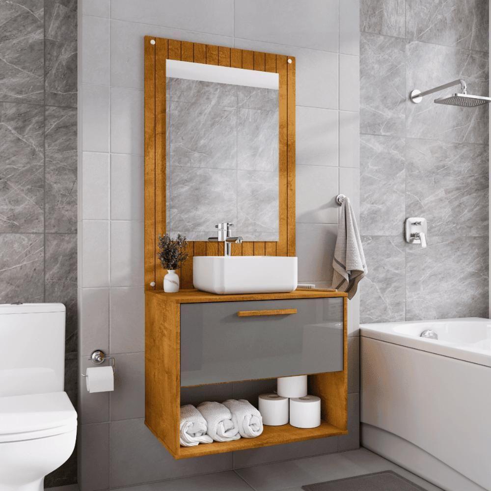 Conjunto Gabinete Com Espelheira Para Banheiro Orion Naturalle-titanium - 1