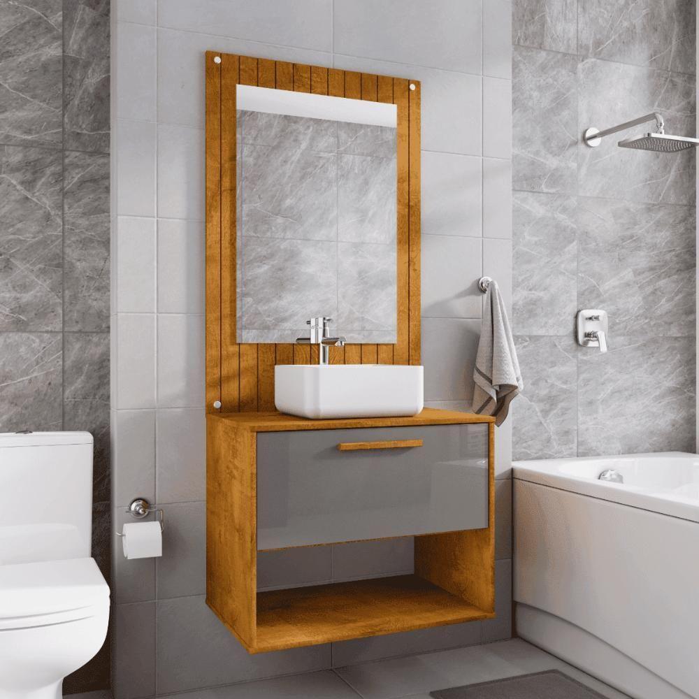 Conjunto Gabinete Com Espelheira Para Banheiro Orion Naturalle-titanium - 6