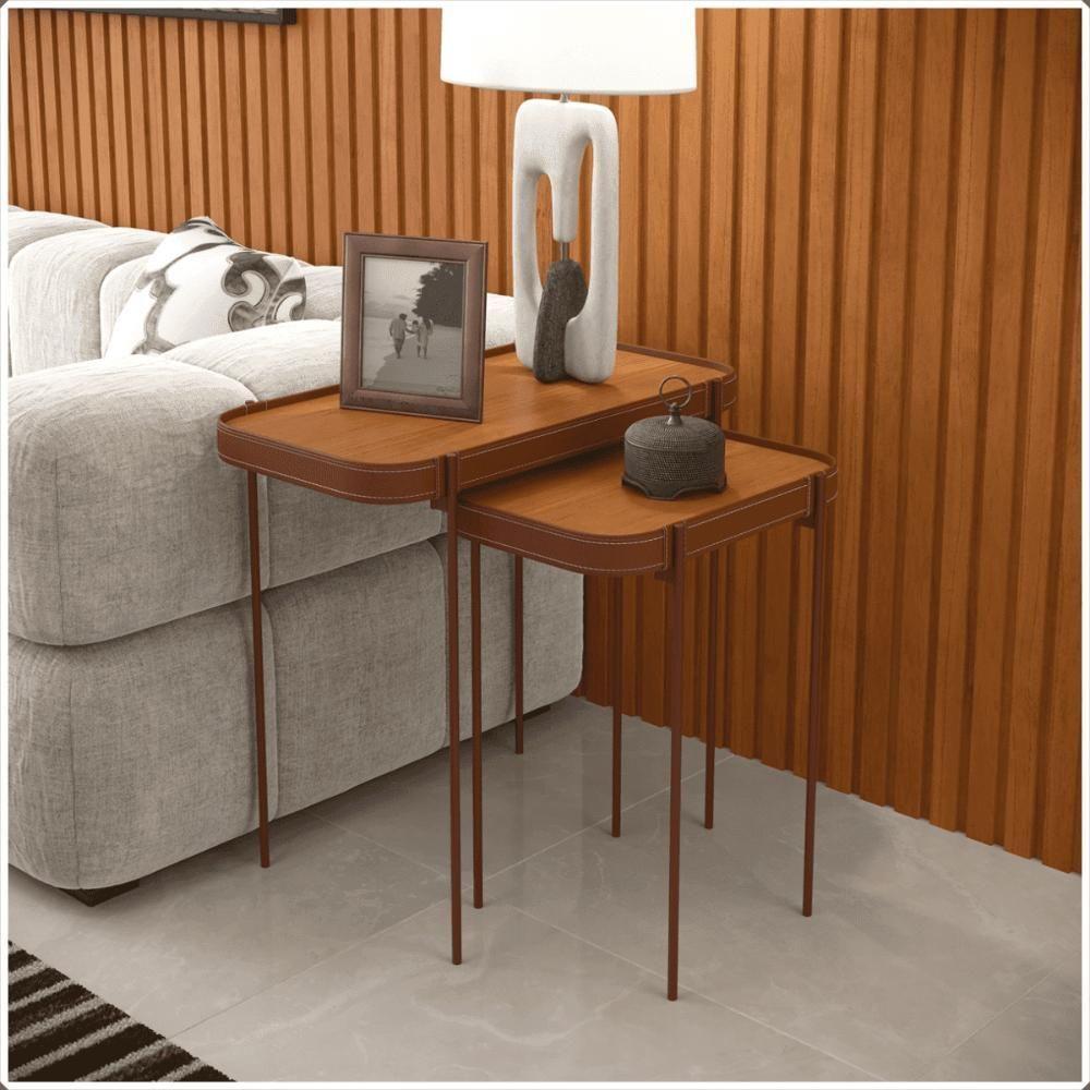 Conjunto Mesas Laterais P E G Mavi Nature Com Pes Metal Cobre - 2