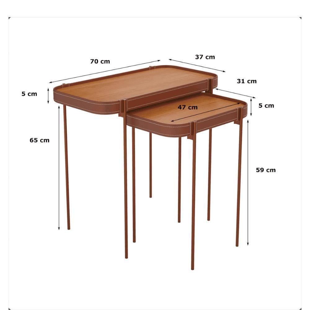 Conjunto Mesas Laterais P E G Mavi Nature Com Pes Metal Cobre - 4