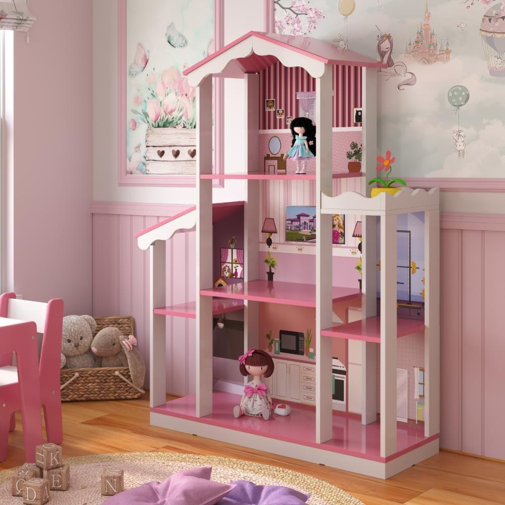 Mega Casa De Boneca Sonho 8 Cômodos Branco Rosa - 2