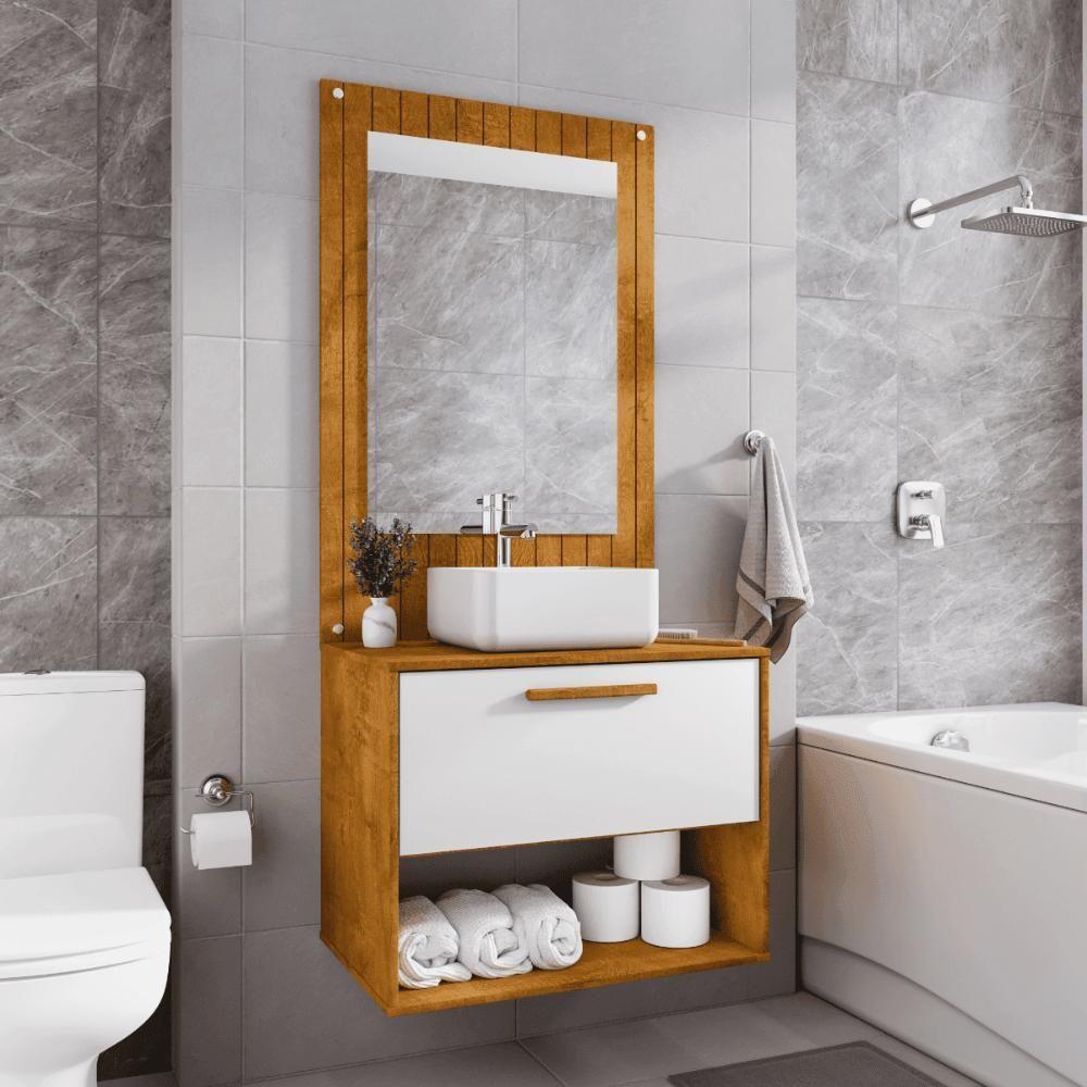 Conjunto Gabinete Com Espelheira Para Banheiro Orion Naturalle Branco - 1