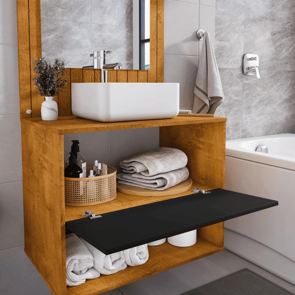 Conjunto Gabinete Com Espelheira Para Banheiro Orion Naturalle Preto Fosco - 3