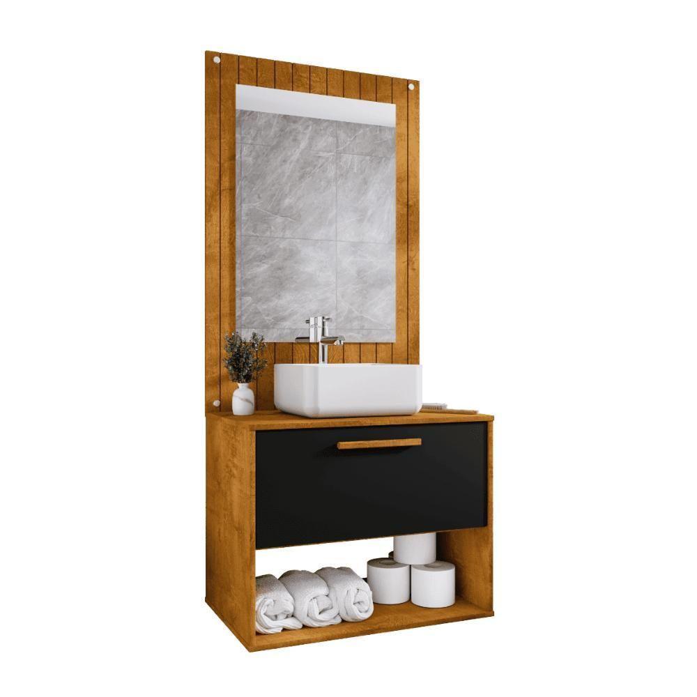 Conjunto Gabinete Com Espelheira Para Banheiro Orion Naturalle Preto Fosco - 6