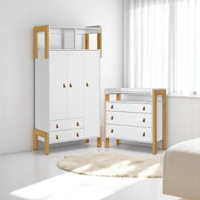 Conjunto Infantil Fantasia Branco Acetinado Cômoda Fantasia + Guarda-roupa Fantasia