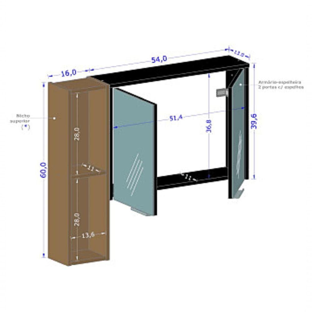 Espelheira P Banheiro Sardenha C-nicho Preto Fosco Naturalle - 4