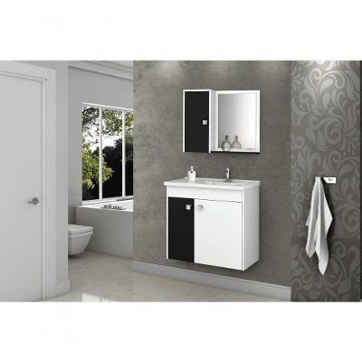 Conjunto Gabinete E Espelheira Zurique Para Banheiro Branco Preto Fosco