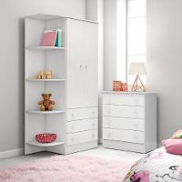 Conjunto Doce Sonho Branco Cômoda Doce Sonho 4 Gaveteiros + Guarda-roupa Doce Sonho 2 Portas - 1