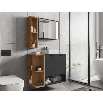 Conjunto Banheiro Gabinete E Espelheira Sardenha Preto Fosco Naturalle