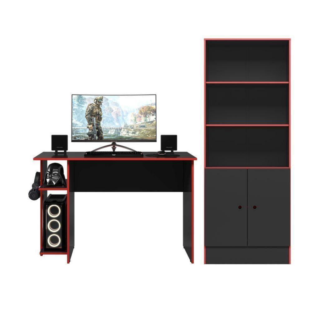 Conjunto Gamer Royale Preto Fosco-vermelho Armário Gamer + Mesa Gamer - 2