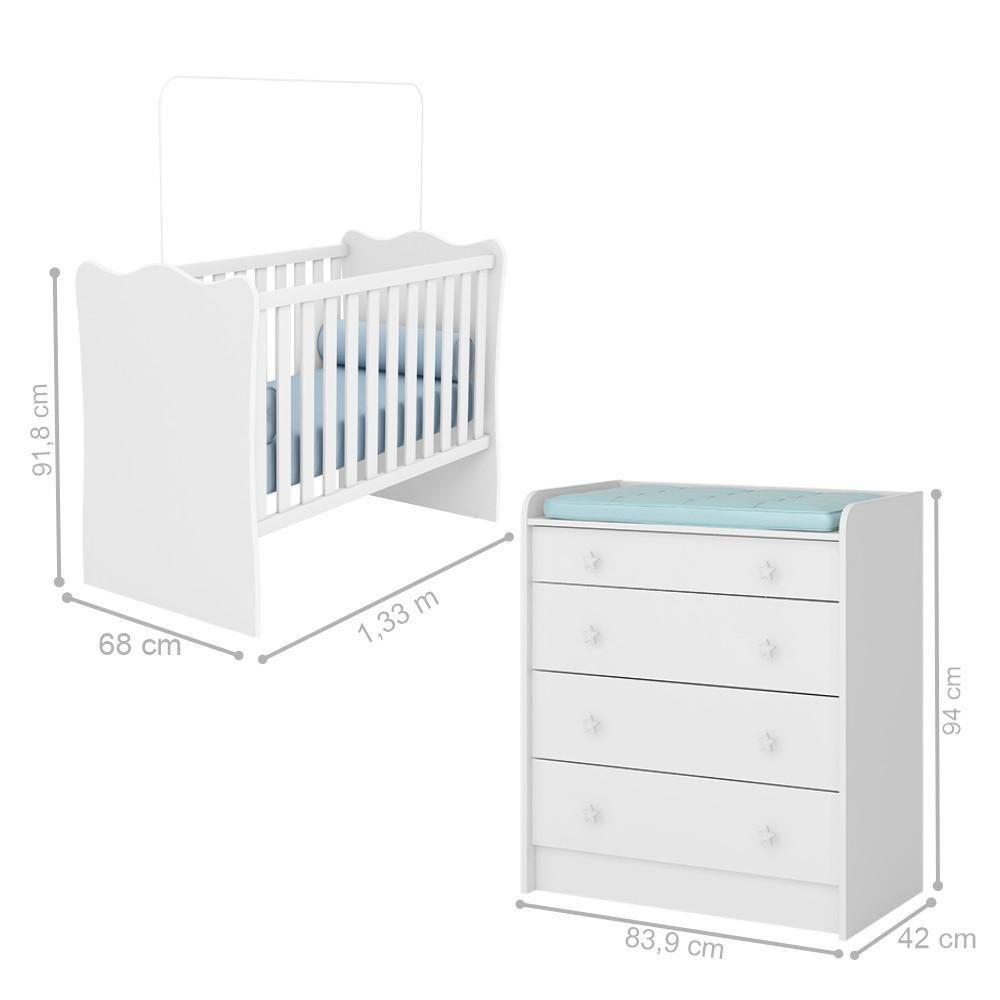 Conjunto Infantil Doce Sonho Branco Berço Doce Sonho + Cômoda Com Trocador E 4 Gavetas - 2