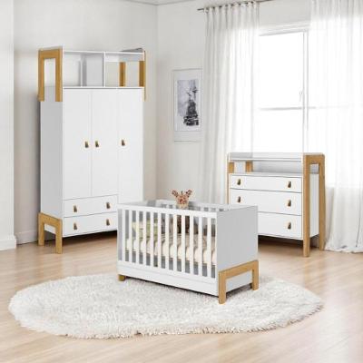 Conjunto Infantil Fantasia Branco Acetinado Berço Mini Camacômodaguarda-roupa 3 Portas 2 Gavetas