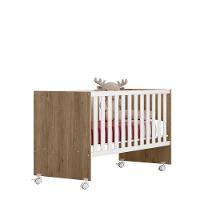 Berço Doce Sonho Reto Carv Toq Rustico Branco Com Rodízios - 3