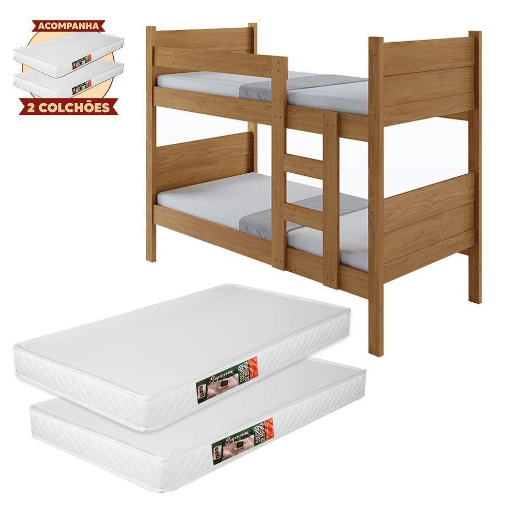 Beliche 100% Mdf Fortaleza - Duas Camas Solteiro Compacta E Moderna Amêndoa Com 2 Colchões - 3