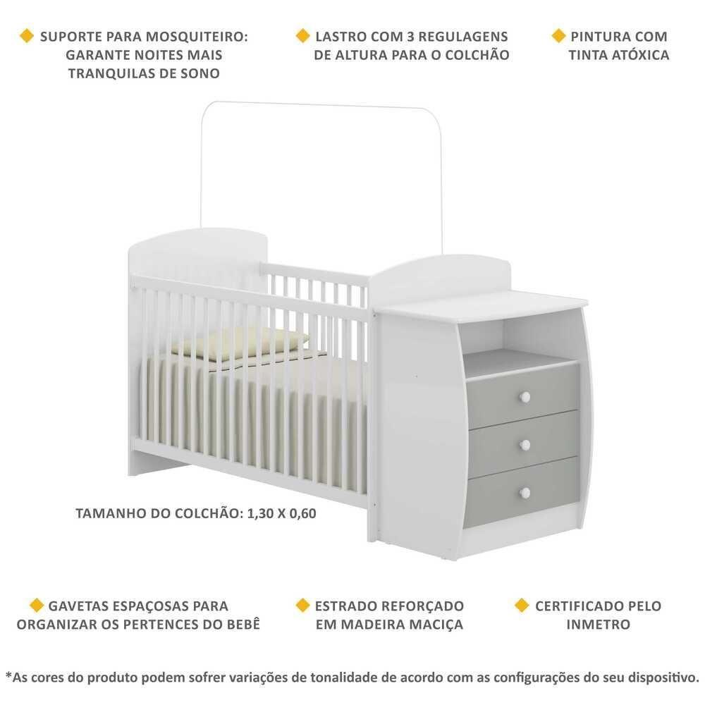 Berço Cômoda Para Colchão 60 X 130 Cm Rafael Multimóveis Fg0516 Branco/cinza - 4