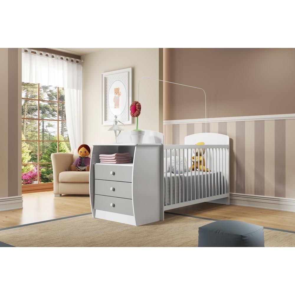Berço Cômoda Para Colchão 60 X 130 Cm Rafael Multimóveis Fg0516 Branco/cinza - 5