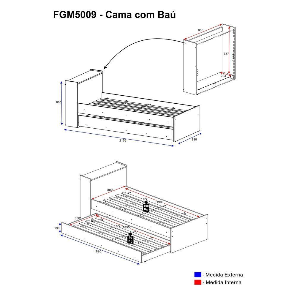 Bicama Com Colchão Incluso E Baú Embutido Multimóveis Branca - 4