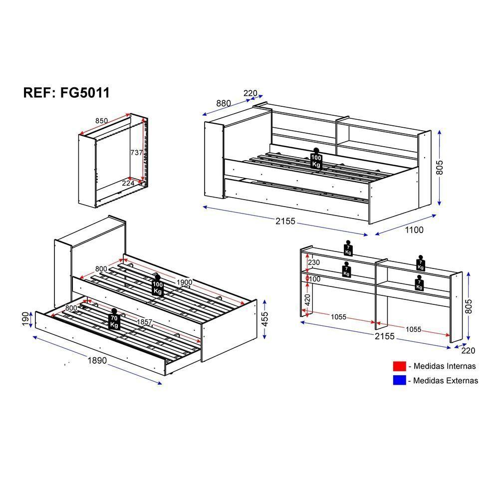 Bicama Com Baú Para Colchão 78 X 188 Cm Multimóveis Branca - 5