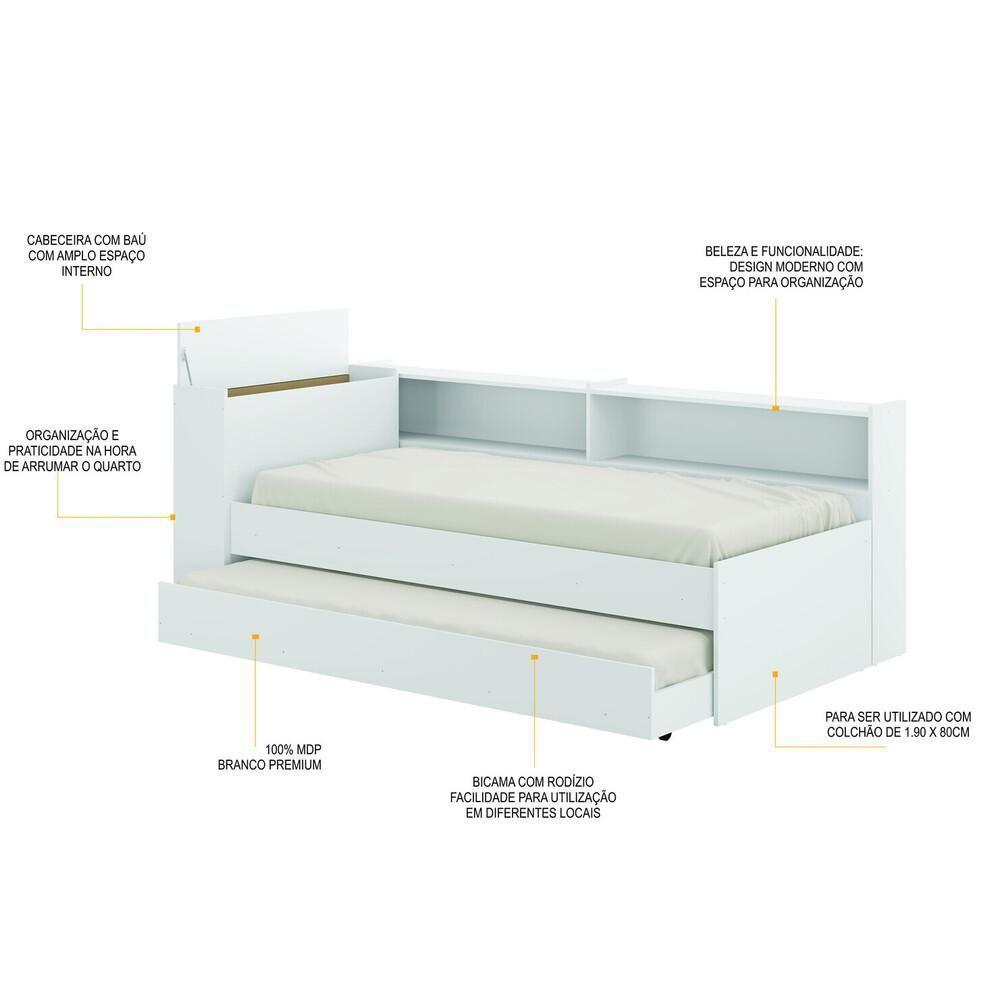 Bicama Com Baú Para Colchão 78 X 188 Cm Multimóveis Branca - 8