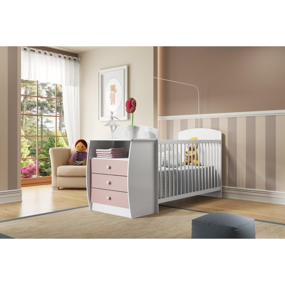 Berço Cômoda Para Colchão 60 X 130 Cm Rafael Multimóveis Branco/rosa - 2