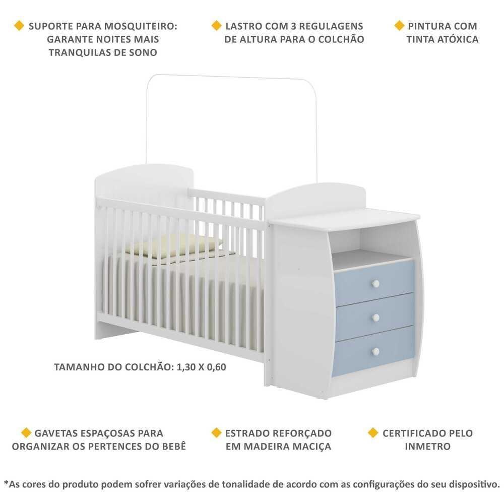 Berço Cômoda Para Colchão 60 X 130cm Rafael Multimóveis Branco/azul - 2