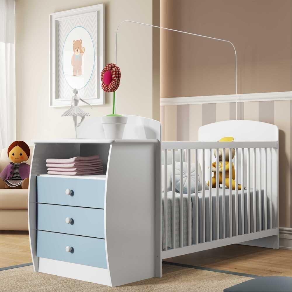 Berço Cômoda Para Colchão 60 X 130cm Rafael Multimóveis Branco/azul - 3