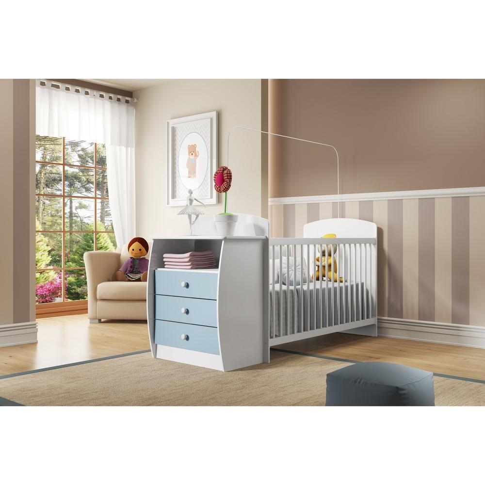 Berço Cômoda Para Colchão 60 X 130cm Rafael Multimóveis Branco/azul - 5