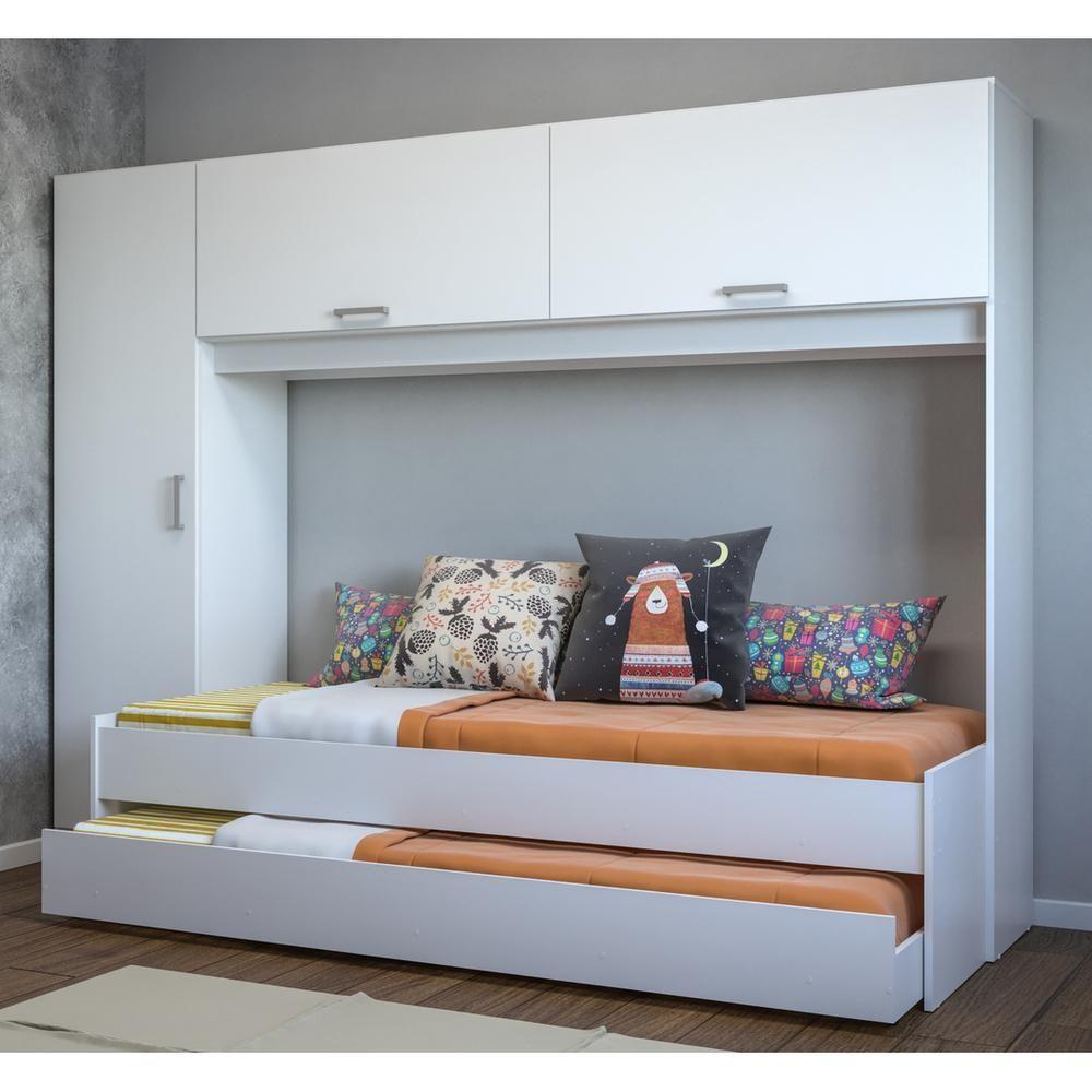 Bicama Com Guarda-roupa Para Colchão 88 X 188 Cm Multimóveis Branca - 2