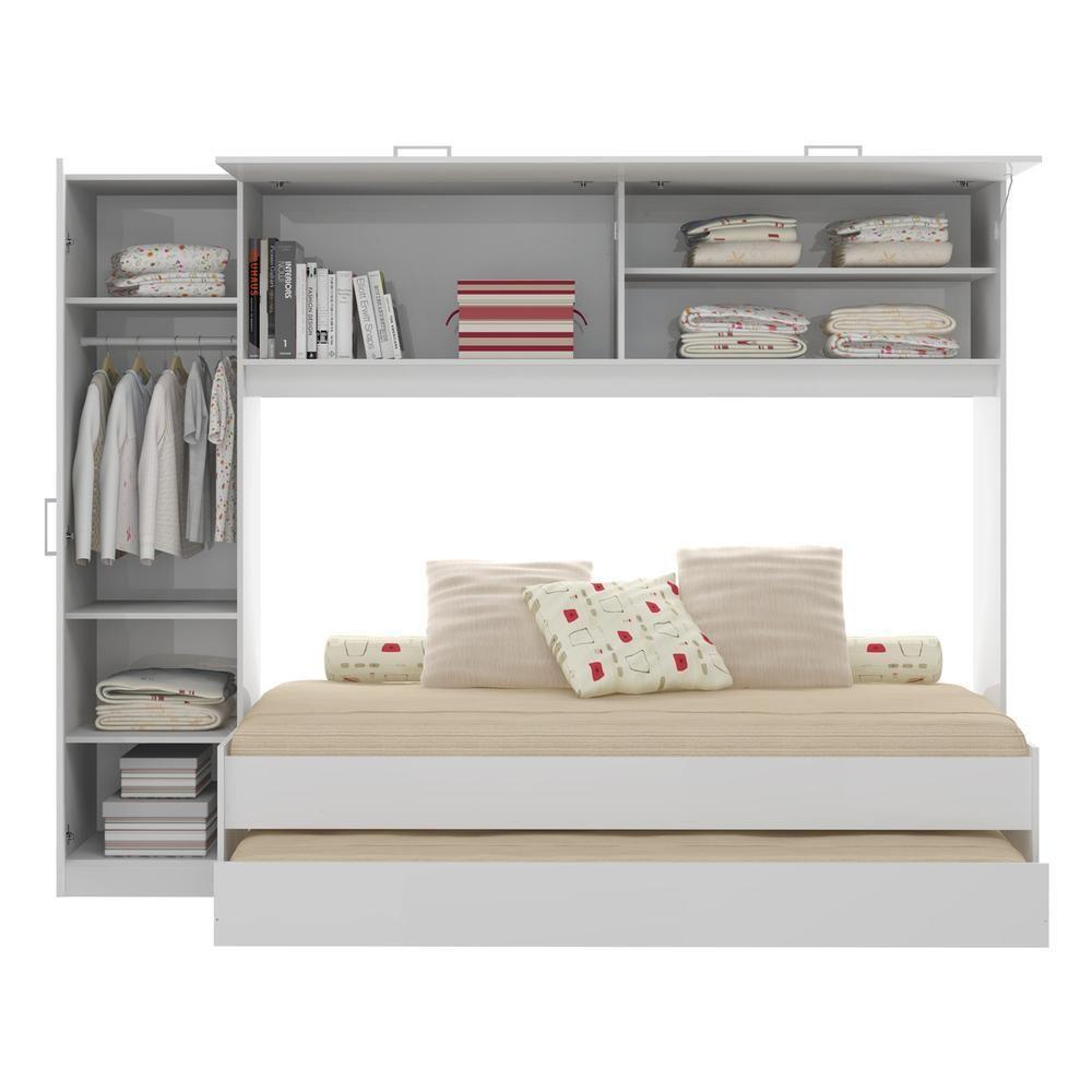 Bicama Com Guarda-roupa Para Colchão 88 X 188 Cm Multimóveis Branca - 3