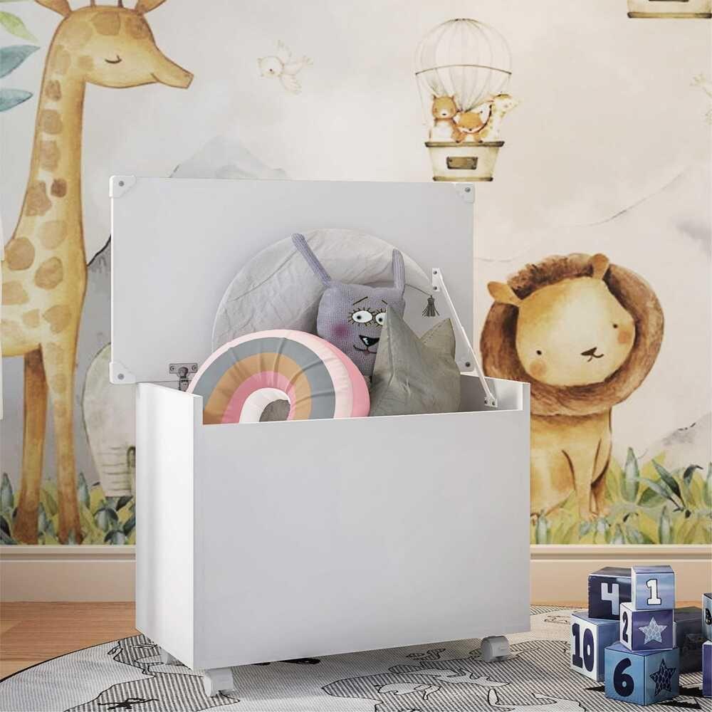 Caixa De Brinquedos Baú Organizador Com Rodízios Multimóveis Branco - 8