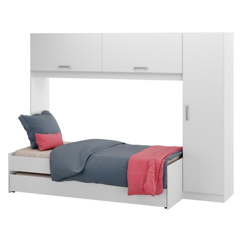 Bicama Com Guarda-roupa Para Colchão 88 X 188 Cm Multimóveis Branca - 1