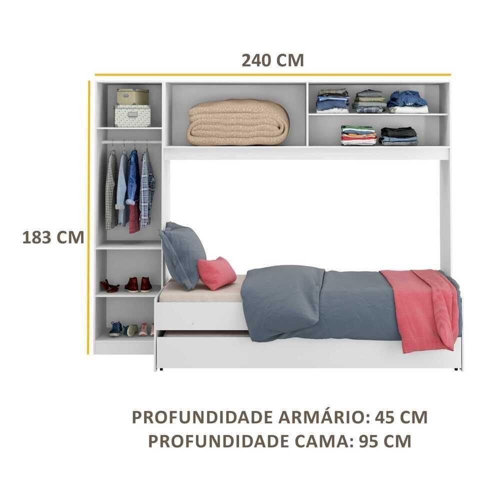 Bicama Com Guarda-roupa Para Colchão 88 X 188 Cm Multimóveis Branca - 2