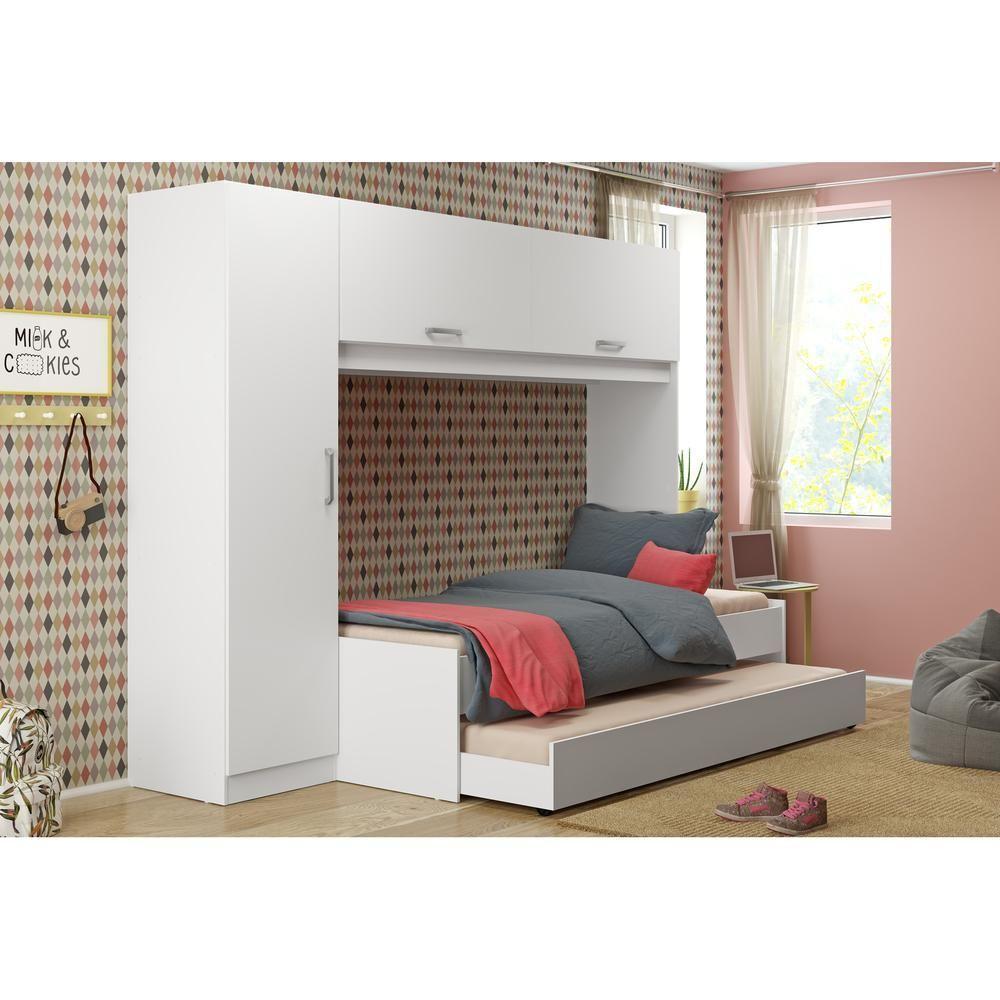 Bicama Com Guarda-roupa Para Colchão 88 X 188 Cm Multimóveis Branca - 3